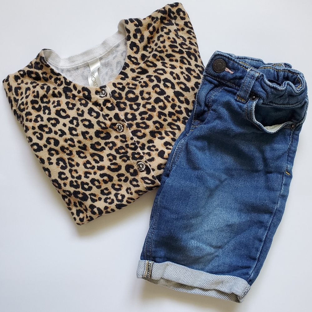 2/$20 CHEROKEE Girls Size 6 Leopard/Denim Outfit